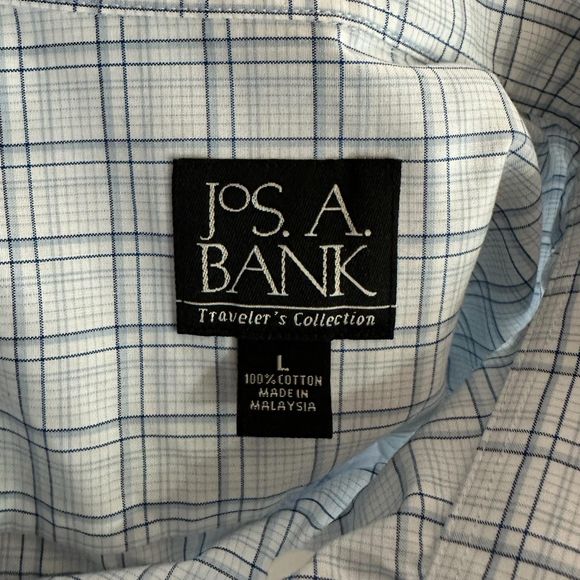 Jos. A. Bank Light Blue & White Plaid Long-sleeve Dress Shirt, Large, Pre-owned - Picture 6 of 7